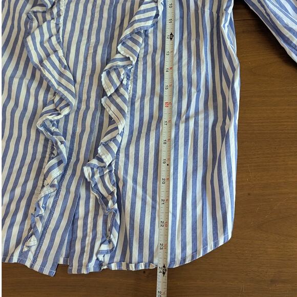 Madewell Blue Striped Cotton Ruffle Front Blouse Button-up Shirt, size XS - Picture 4 of 7